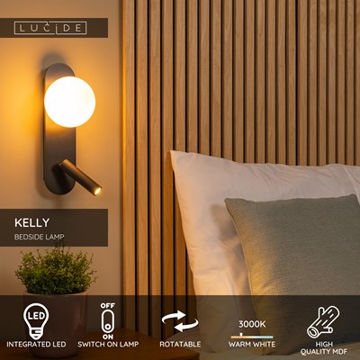 Lucide KELLY - Bedside lamp / Wall light - LED - 1x3,5W 3000K - Black